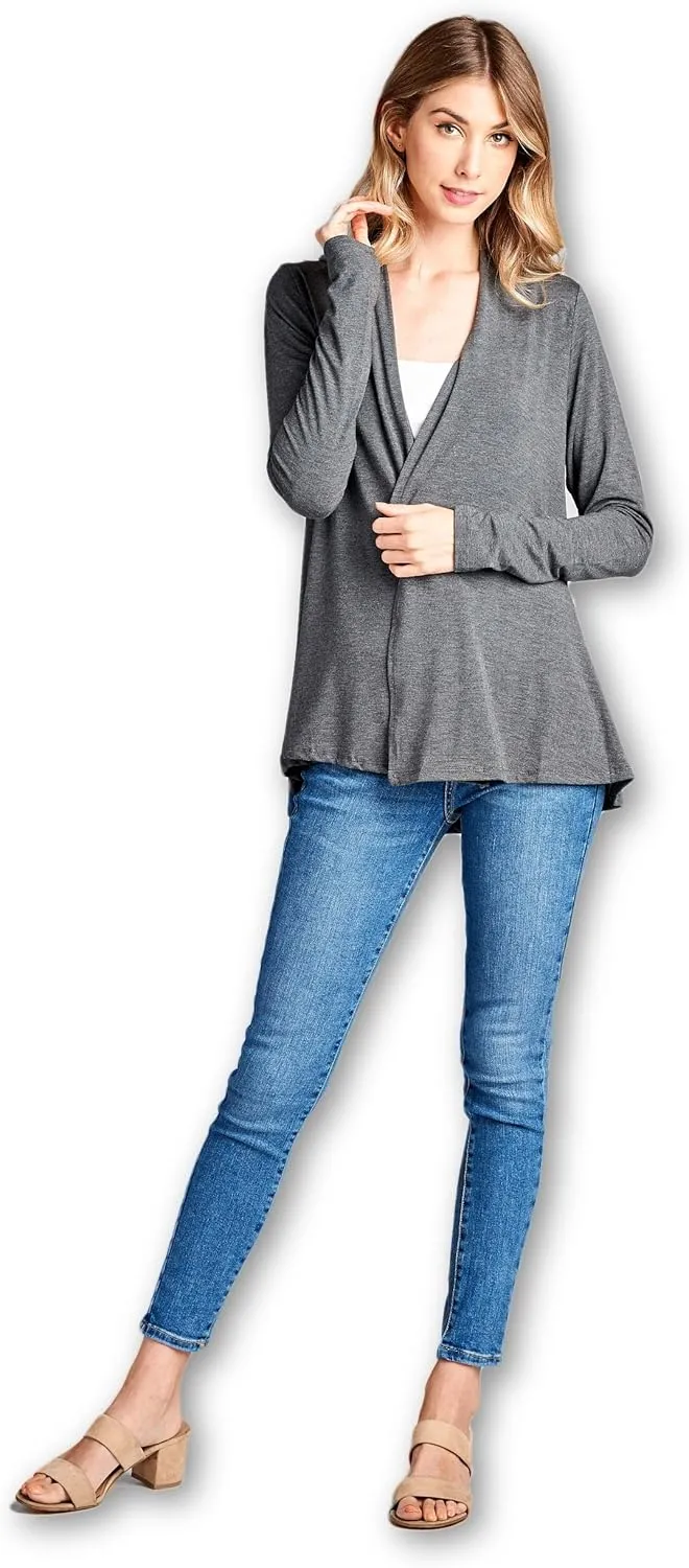 Women Casual Open Front Long Sleeve Lightweight Softest Viscose Made from Bamboo Cardigan