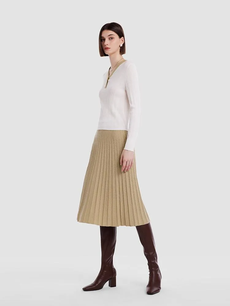 Woolen Knitted Top And Pleated Skirt Two-Piece Suit