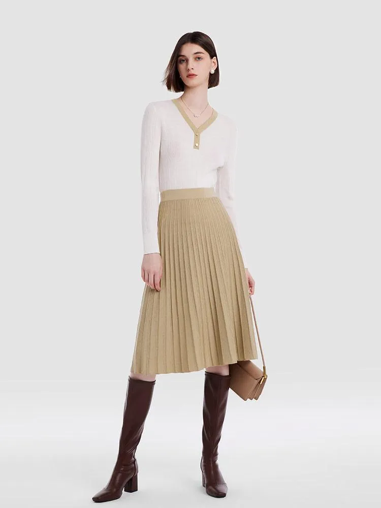 Woolen Knitted Top And Pleated Skirt Two-Piece Suit