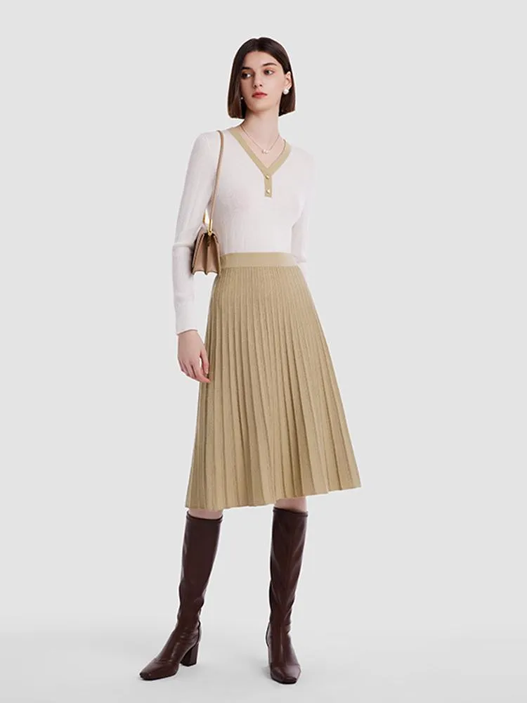 Woolen Knitted Top And Pleated Skirt Two-Piece Suit