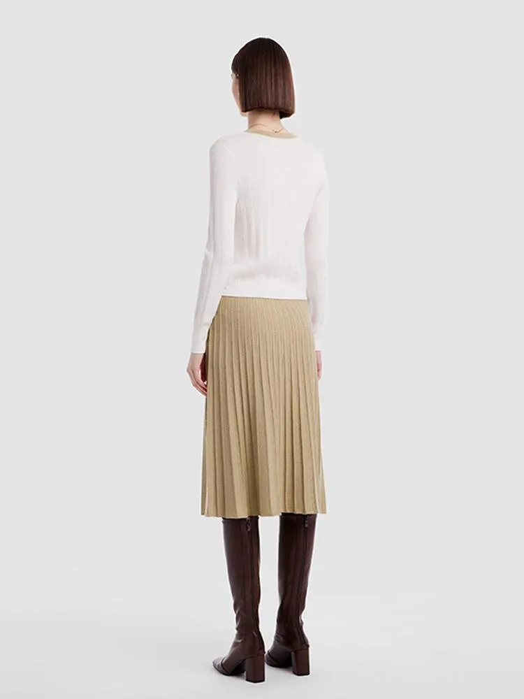 Woolen Knitted Top And Pleated Skirt Two-Piece Suit